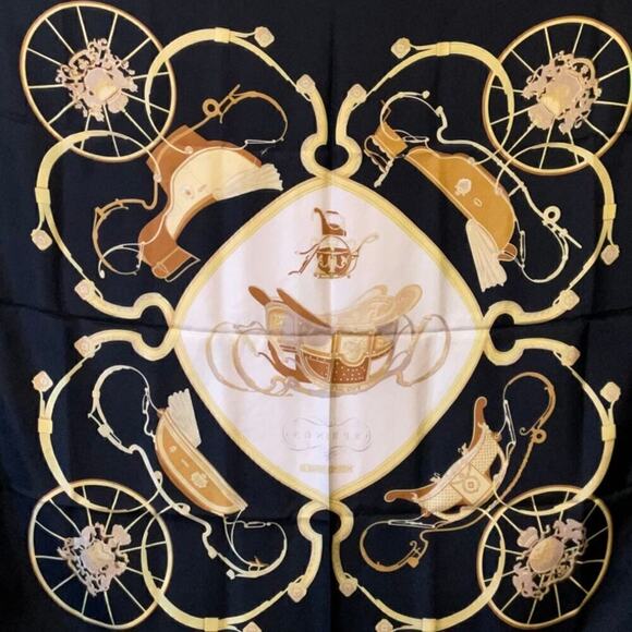 Hermes Vintage Vintage Silk Scarf 'Springs' 100% Silk 90cm Square Black Gold - Picture 14 of 16
